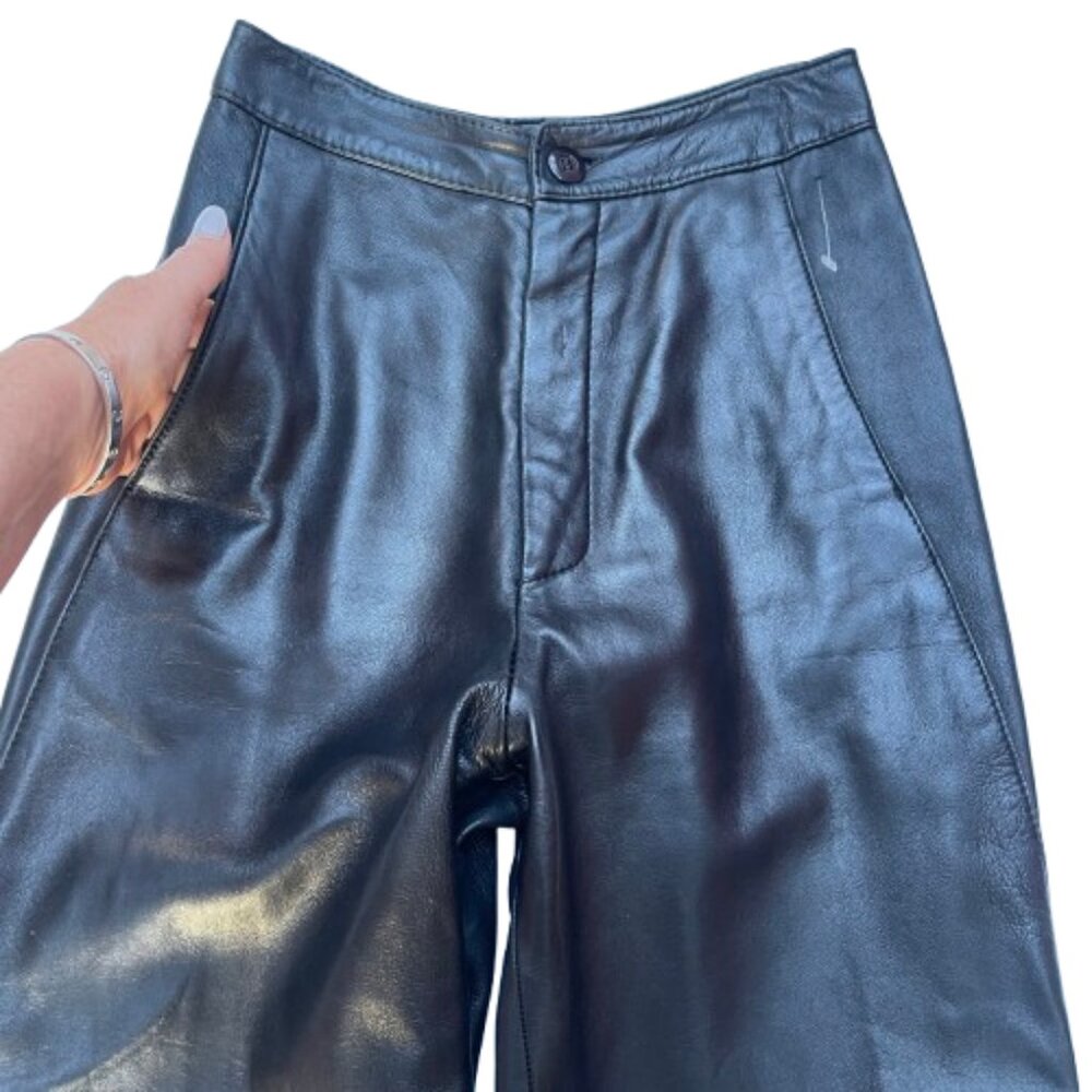 Vintage high rise genuine Buttery Leather Blk Rocker Motorcycle Pants 4 - Picture 7 of 11